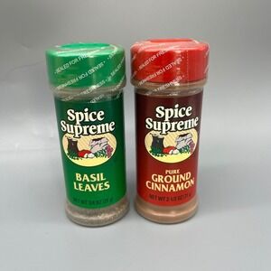 Set Vintage Spice Supreme‎ Basil Leaves 3/4oz & Ground Cinnamon 2 1/2oz NOS